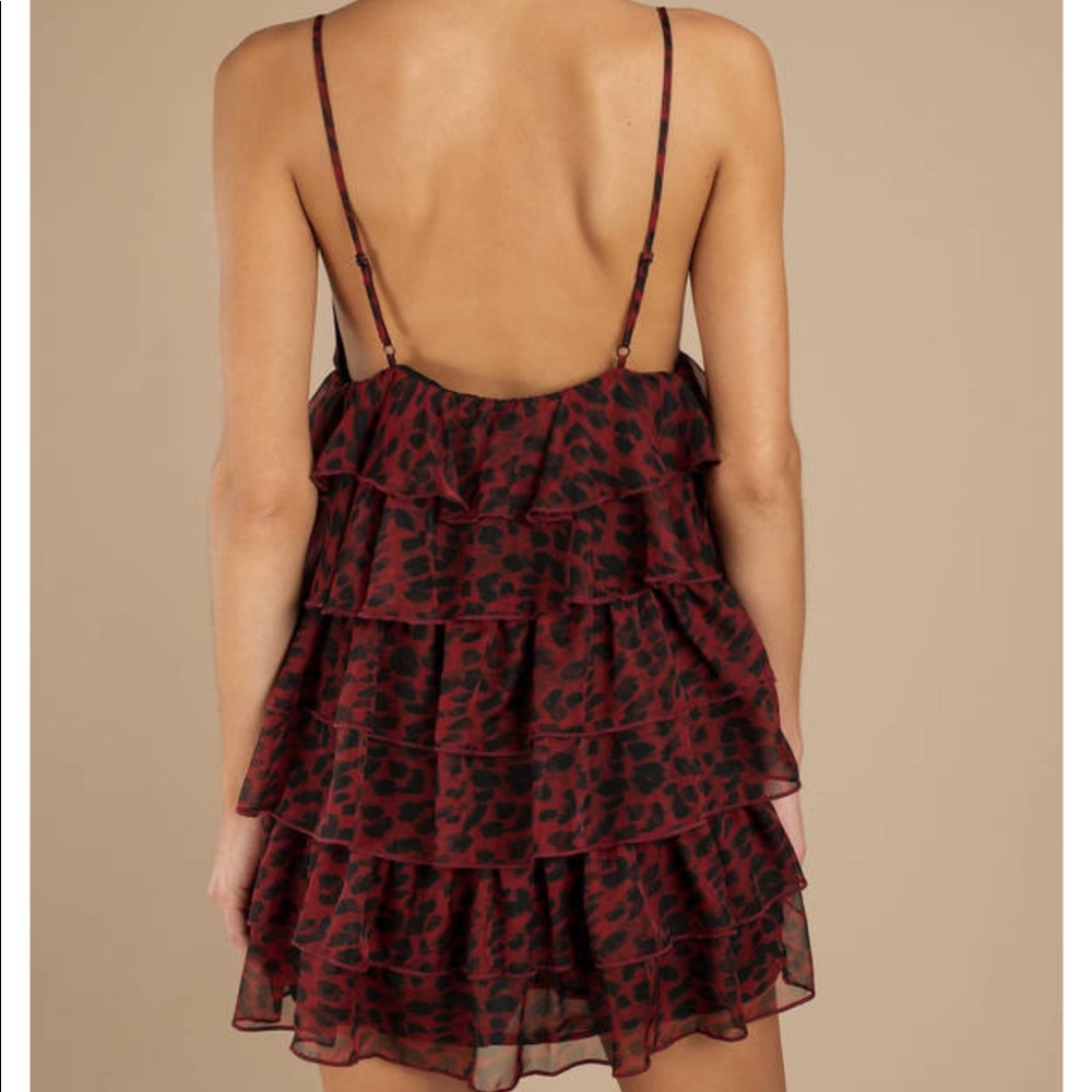 TOBI TOMMY RED RUFFLE LEOPARD DRESS SZ M - Picture 4 of 14